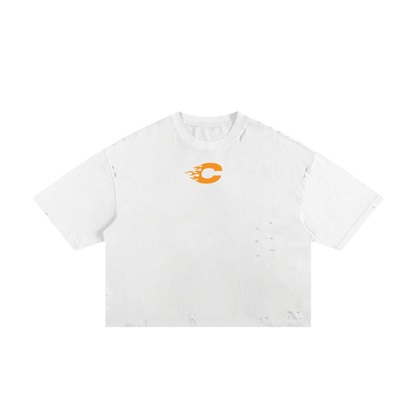 Beach Heat Cropped Tee (White/Orange)