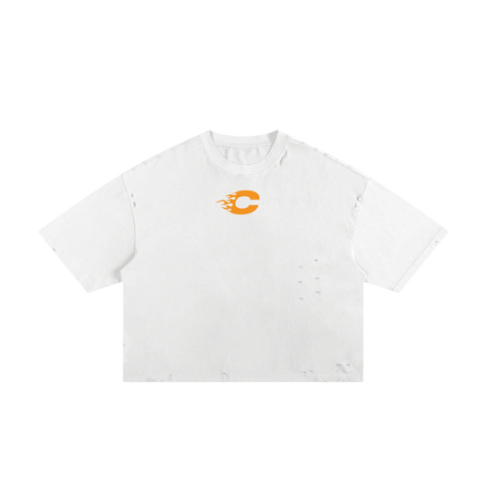 Beach Heat Cropped Tee (White/Orange)