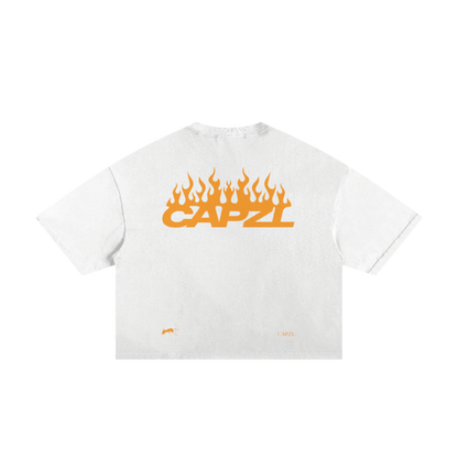 Beach Heat Cropped Tee (White/Orange)