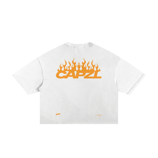 Beach Heat Cropped Tee (White/Orange)